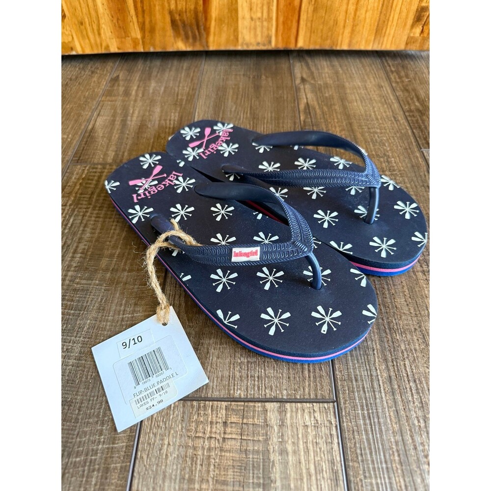 Lake Girl Blue Paddle Flip Flops Sz. 9/10 NWT